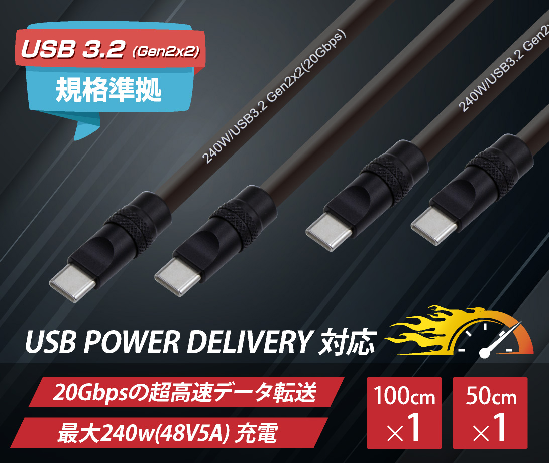 ITPROTECH USB Type-Cやわらかケーブル 2本セット マスターグレードケーブル 240W / USB3.2 Gen2×2（20Gbps）IPT-2SET240W20G-JUST アイティプロテック ジャストシステム