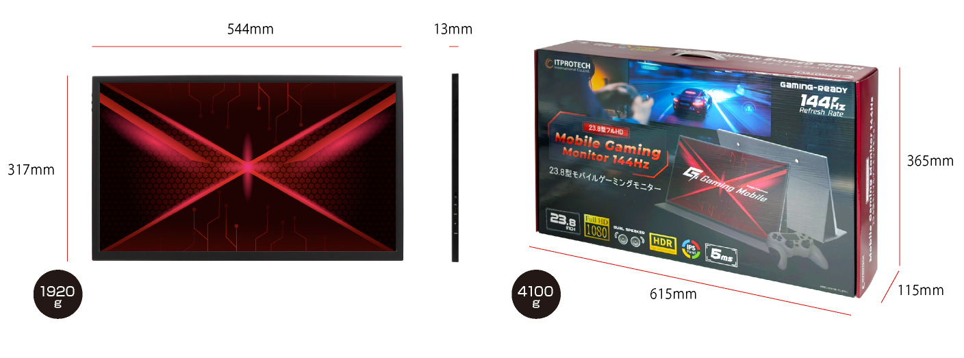 ITPROTECH 23.8型モバイルゲーミングモニター 144Hz LCD23HCR-IPSG アイティプロテック